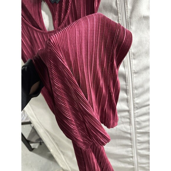 Anthropologie Maeve Sonata Wide Leg Pleated Cropped Jumpsuit sz 2 Ribbed Red‎ - Picture 5 of 10